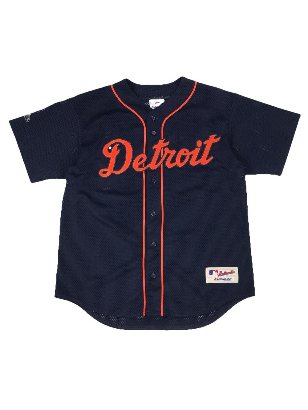 Vintage Majestic Detroit Tigers Jersey Mens XL Blue MLB Baseball Button Stitched